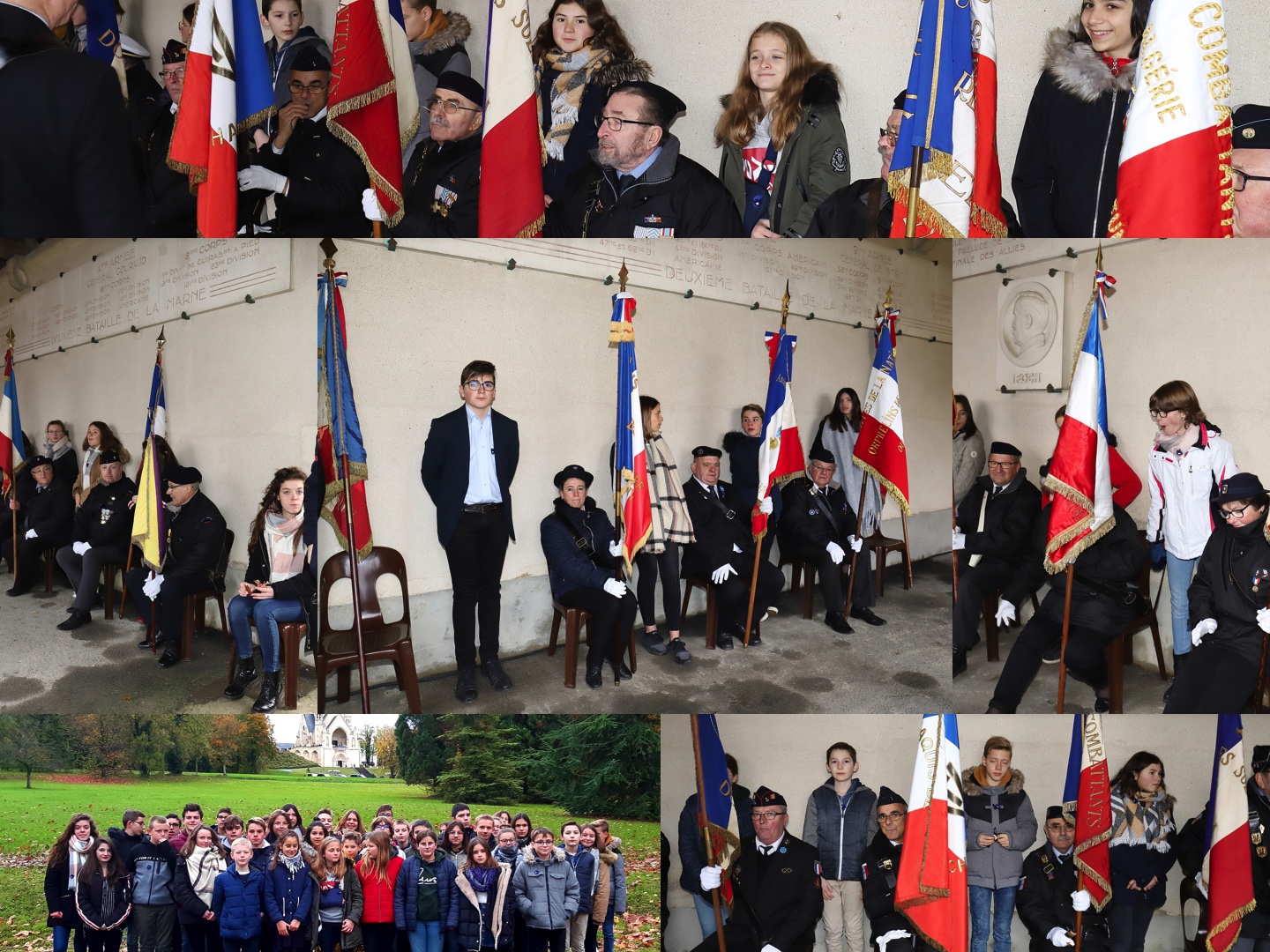 Collégiens et porte-drapeaux en attente du Président